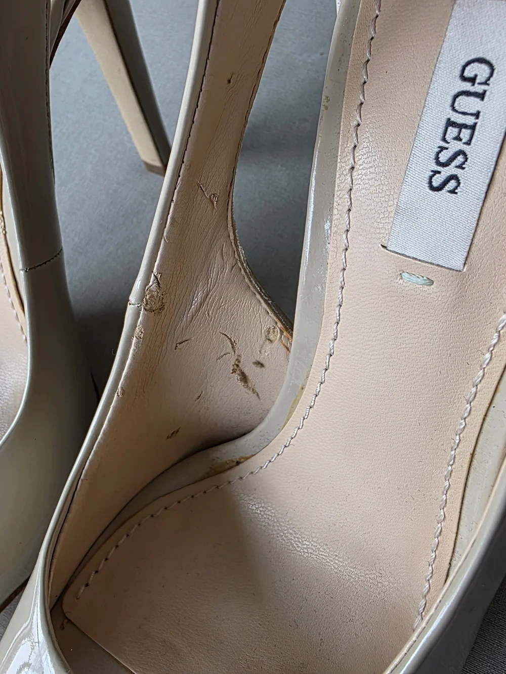 GUESS Harrah Nude Patent Peep Toe D'Orsay Platform Pumps Stiletto Heels 6.5M